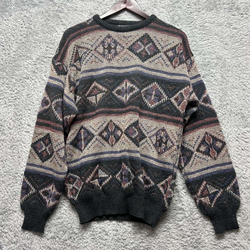 Jantzen Sweater Mens Medium Doublespun‎ Wool Blend Geometric 90s Grandpacore